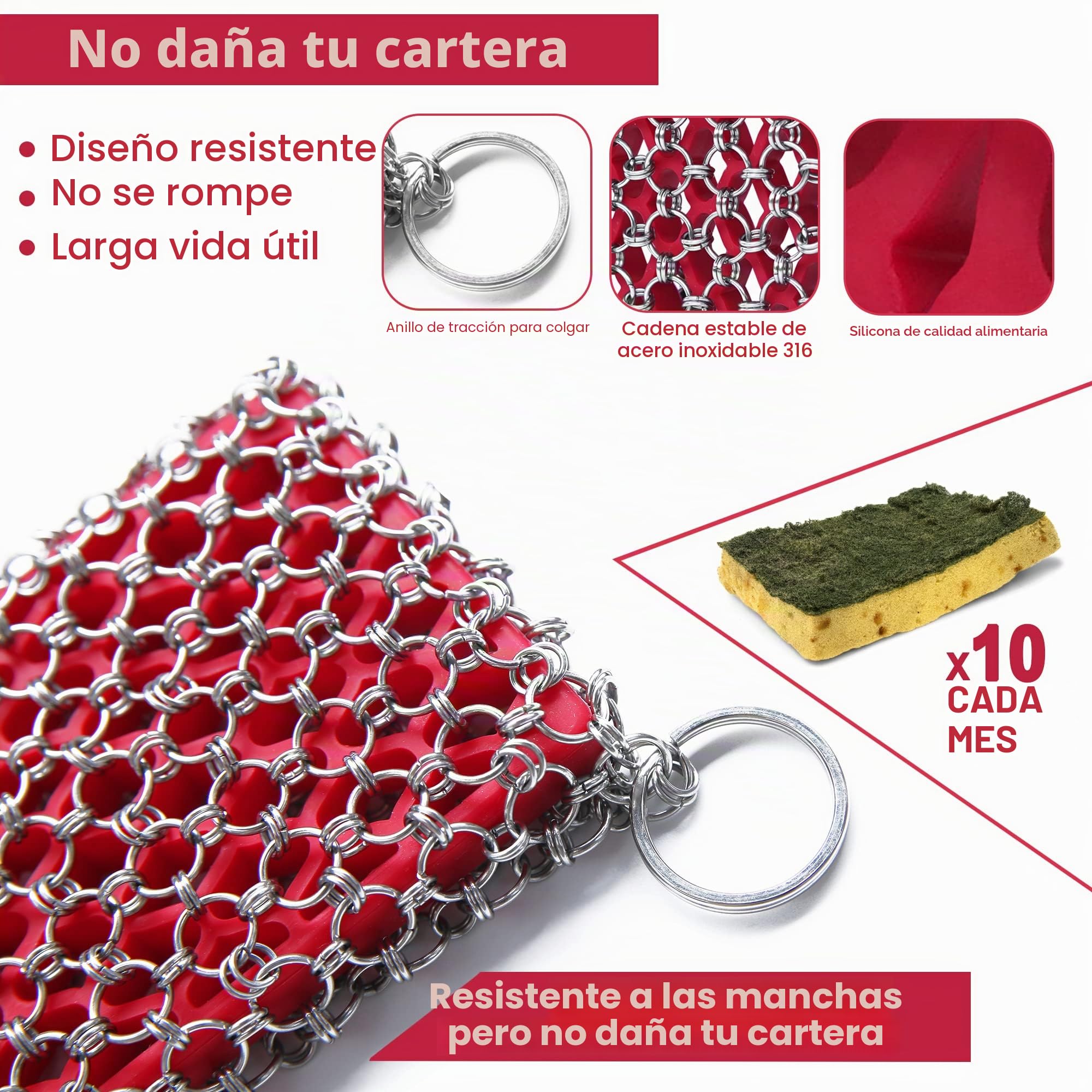 Juego de Esponja de Hierro Fundido 316L, Limpiador de Hierro Fundido para sartenes y Utensilios de Hierro Fundido