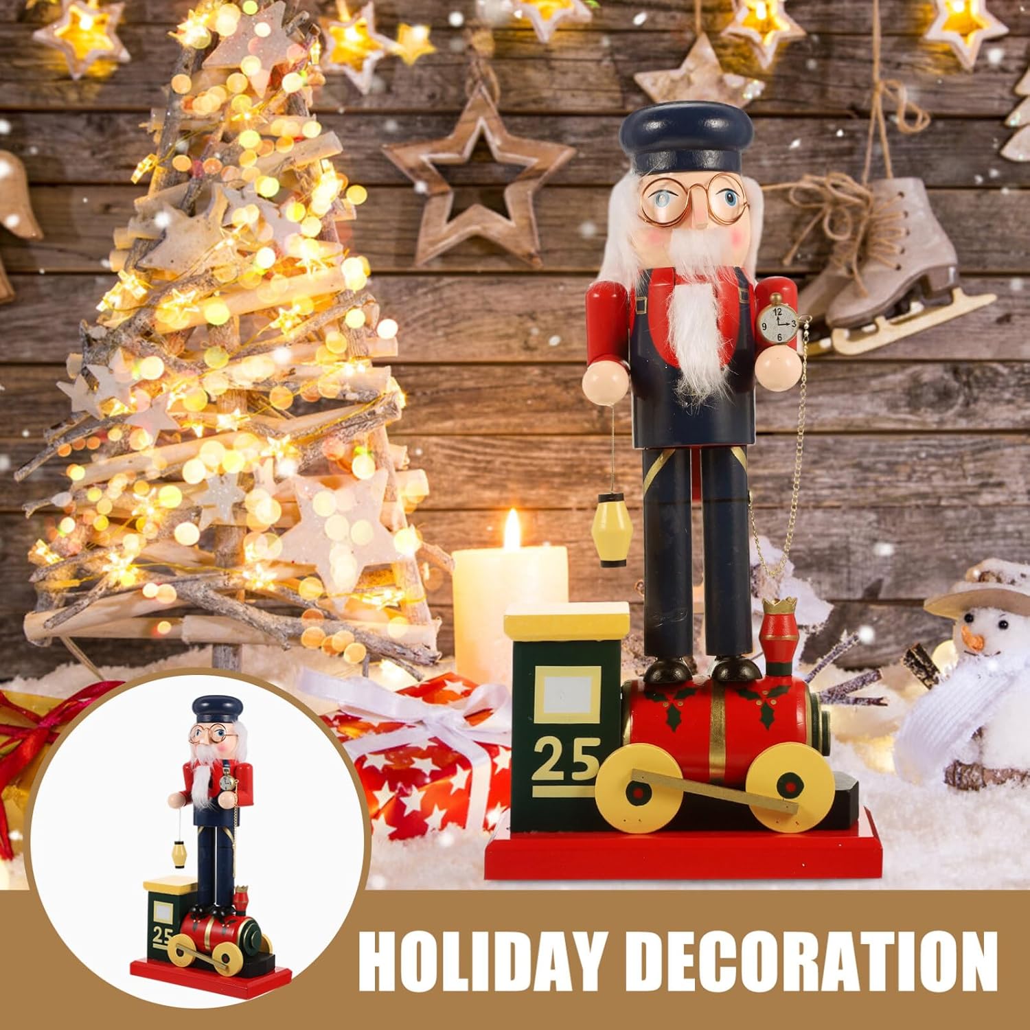 VICASKY Christmas Nutcracker Figures, 18cm Train Repairer Wooden Nutcracker Charm Drummer Ornaments, Large Xmas Nutcracker Tabletop Festival Shelves Decorations