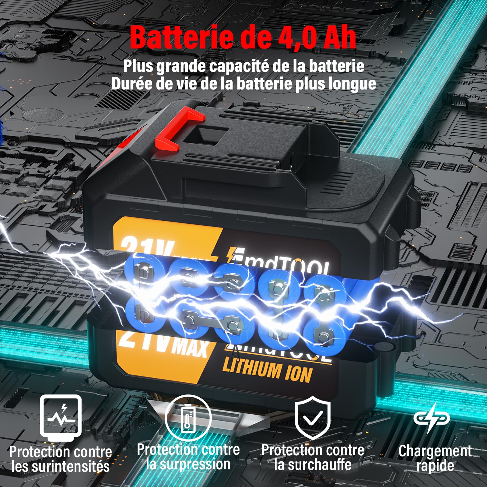 Moteur sans balais amélioré visseuses à choc électriques 1/2”Couple maximum 550n.m,lumière led intégrée,clef a choc batterie de 4,0 Ah, 2 modes de vitesse, pour boulonner et déboulonner