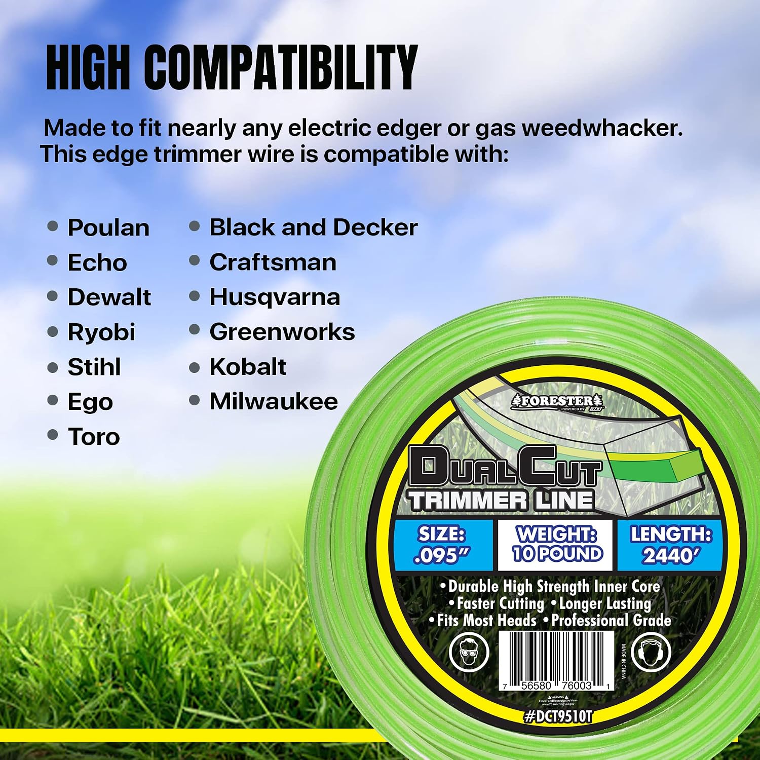 FORESTER Heavy Duty Trimmer Line – Dual Cut Weed Eater String Universal Trimmer String Fits Most Trimmers and Edgers Weedeater String Weed Eater Spool Weed Wacker Attachments