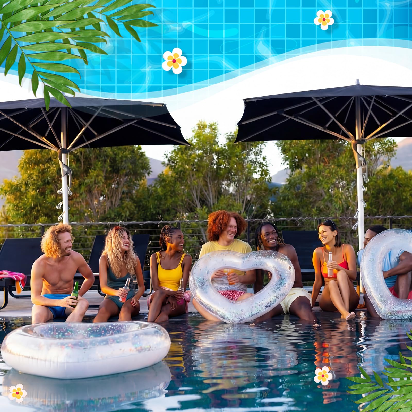 Junkin 110 cm x 90 cm bianco cuore piscina galleggiante addio al nubilato gonfiabile nuoto sposa piscina anello acqua sdraio tubo nuoto per fidanzamento, matrimonio, festa estiva in spiaggia