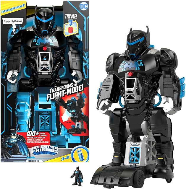 Fisher-Price Imaginext DC Super Friends Bat-Tech Batbot, Transforming 2-in-1 Batman Robot and Playset with Lights and Sounds for Kids Ages 3-8 - GWT23