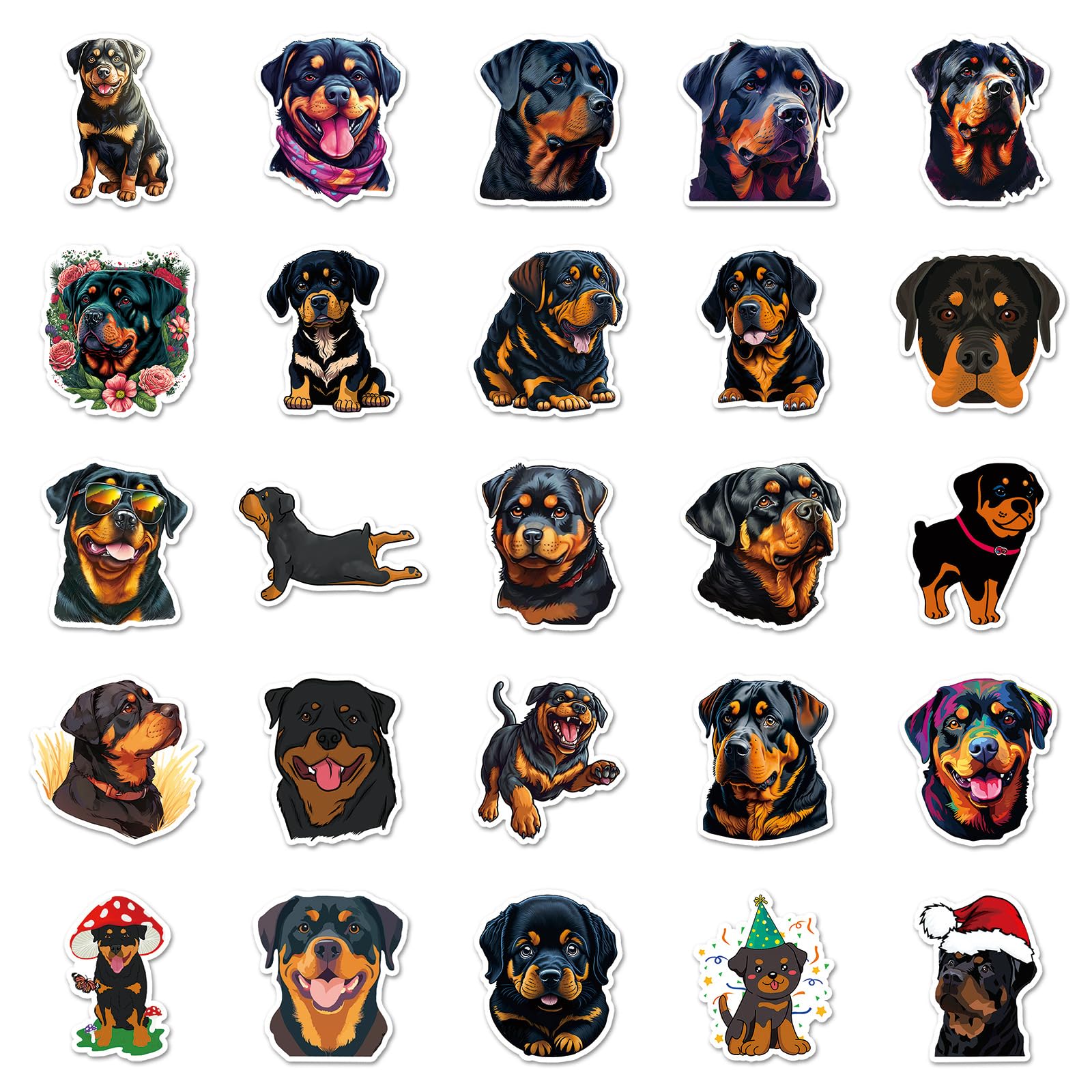 50 Pcs Rottweiler Vinyl Stickers,Rottweiler Puppy Graffiti Stickers,Vinyl Waterproof Sticker for Kids Teens Girls,for Phone Laptop Bottles Skateboard Computer Phone Luggage Guitar Gifts Sticker - Image 3