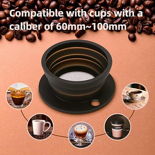 Miniatura 8 de Gotero de café plegable sin papel, cafetera de viaje para acampar con filtro de metal reutilizable, filtro de café plegable de silicona, colador de