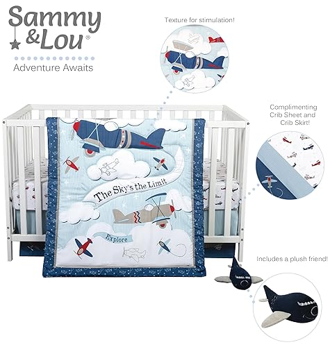 Miniatura 2 de Sammy & Lou Adventure Awaits - Juego de ropa de cama para cuna de bebé de 4 piezas para niños, incluye edredón, sábana bajera para cuna, falda de