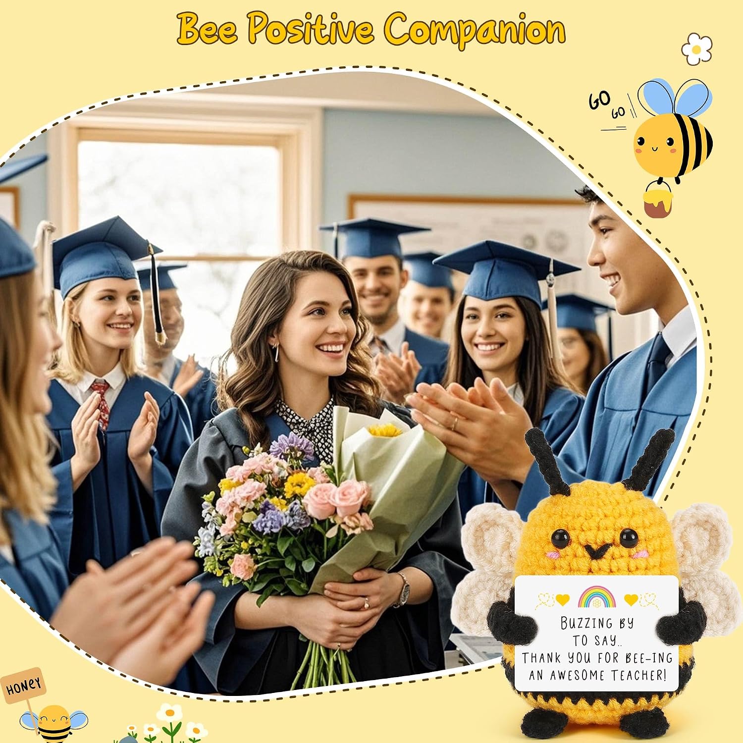 LEJIAJINW Teacher Appreciation Gift, Thank You Teacher End of Year Mentor Profsessor Appreciation Gifts from Students, Best Teacher's Day Gifts Ideas for Women Men Cute Mini Handmade Crochet Bee Gift