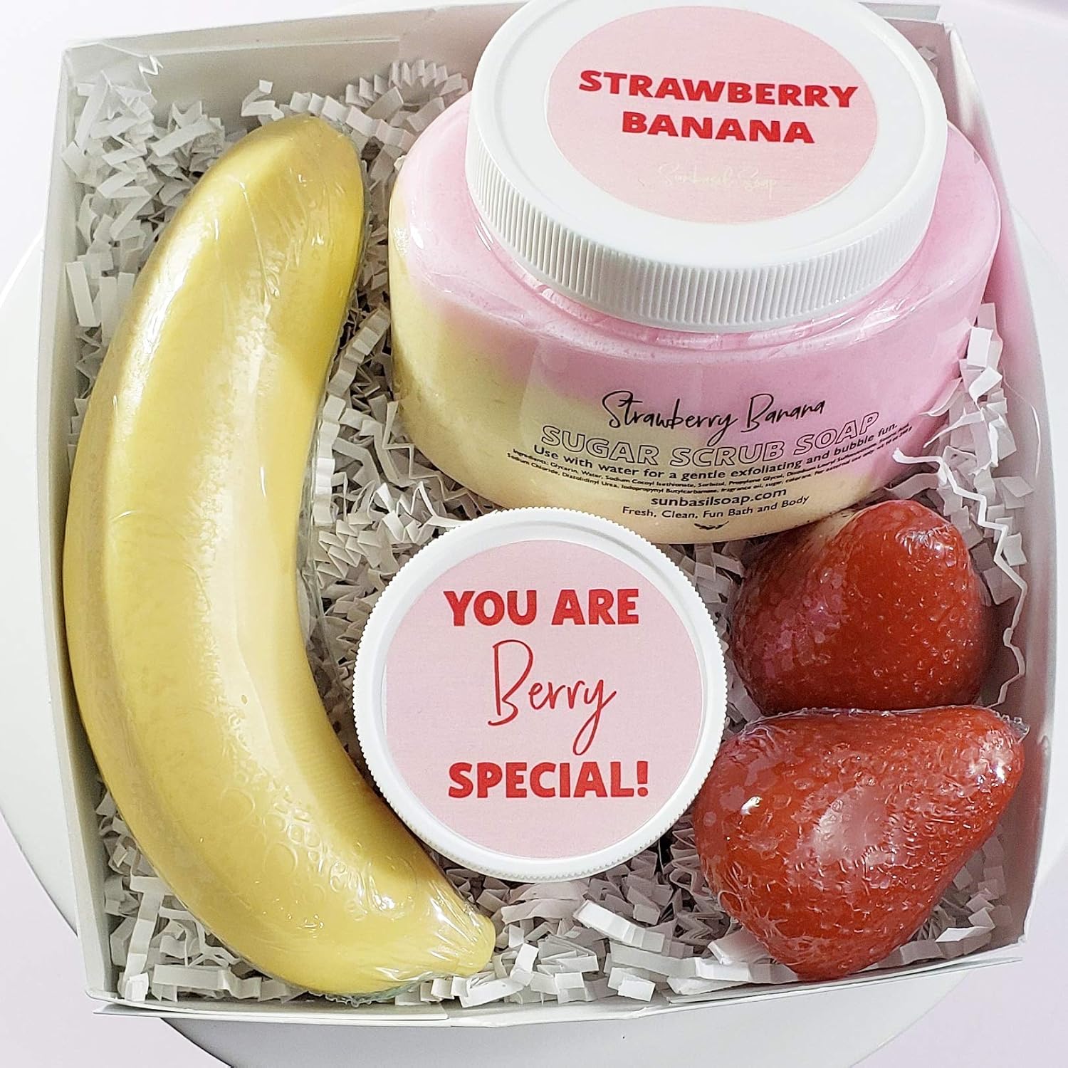 You Are Berry Special Spa Gift Basket for Women / Strawberry Banana Handmade Soap Gift Set