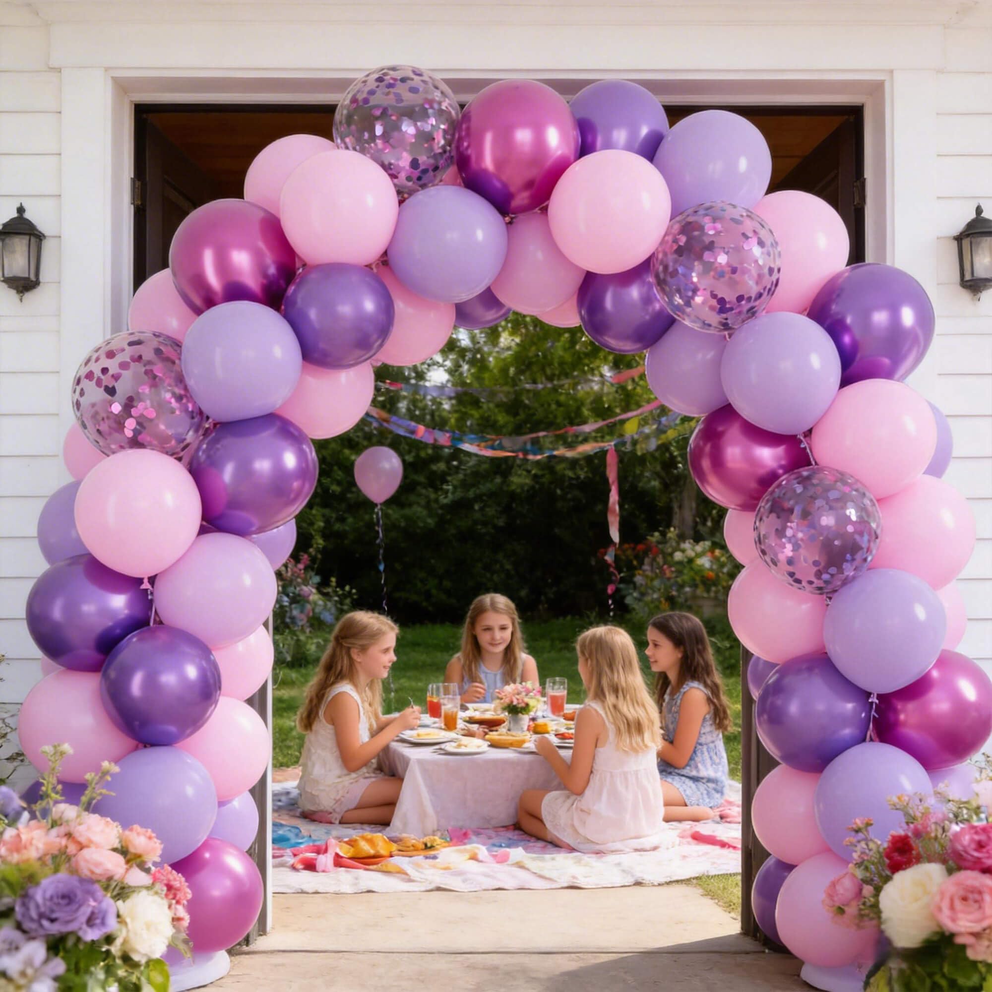 Różowe i fioletowe balony, 168 szt., 30 cm, metaliczne, fioletowe, różowe, lateksowe balony z konfetti, balony imprezowe dla dziewcząt, na urodziny, baby shower, dekoracje weselne