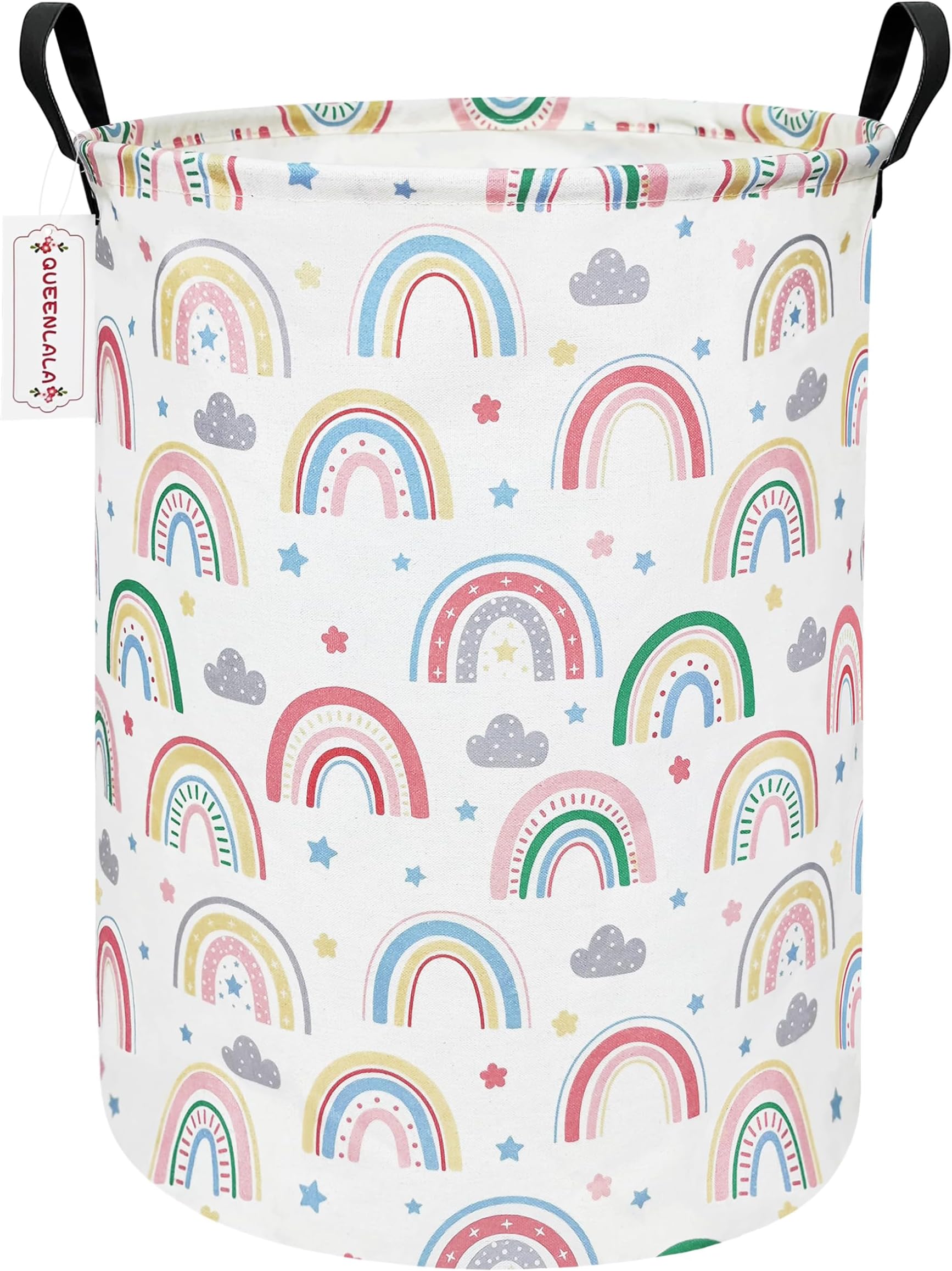 QUEENLALA Large Storage Basket,Laundry Hamper/Bathroom/Home Decor/Collapsible Round Storage Bin,Boys and Girls Hamper/Boxes/Clothing（Round-Rainbow）