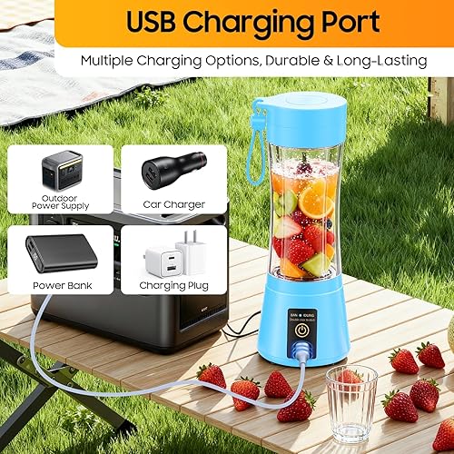 Miniatura 8 de Licuadora portátil para batidos y batidos, licuadora personal con taza de viaje de 12 onzas, libre de BAP, 6 cuchillas de acero inoxidable, recién