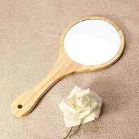 Vista 2 de Zerone Espejo de mano, espejo de mano de madera con mango para maquillaje y cuidado de la piel, espejo de tocador de viaje portátil con agujero