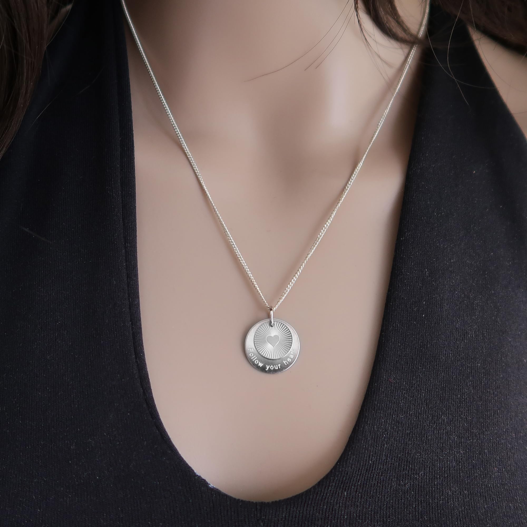 Personalisierte Kette Herz, 925 Silber, Gravierter Doppelanhänger