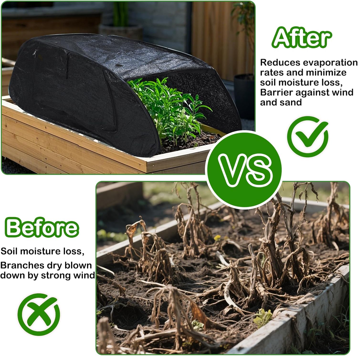 Pop Up Sun Shade for Raised Garden Bed, 47"X21"X18" Foldable Plant Shade Tent Garden Shade Tunnel 80% UV Resistant Sunblock Shades Cover Crop Cage with Bag and Stake for Outdoor Plants Heat Protection