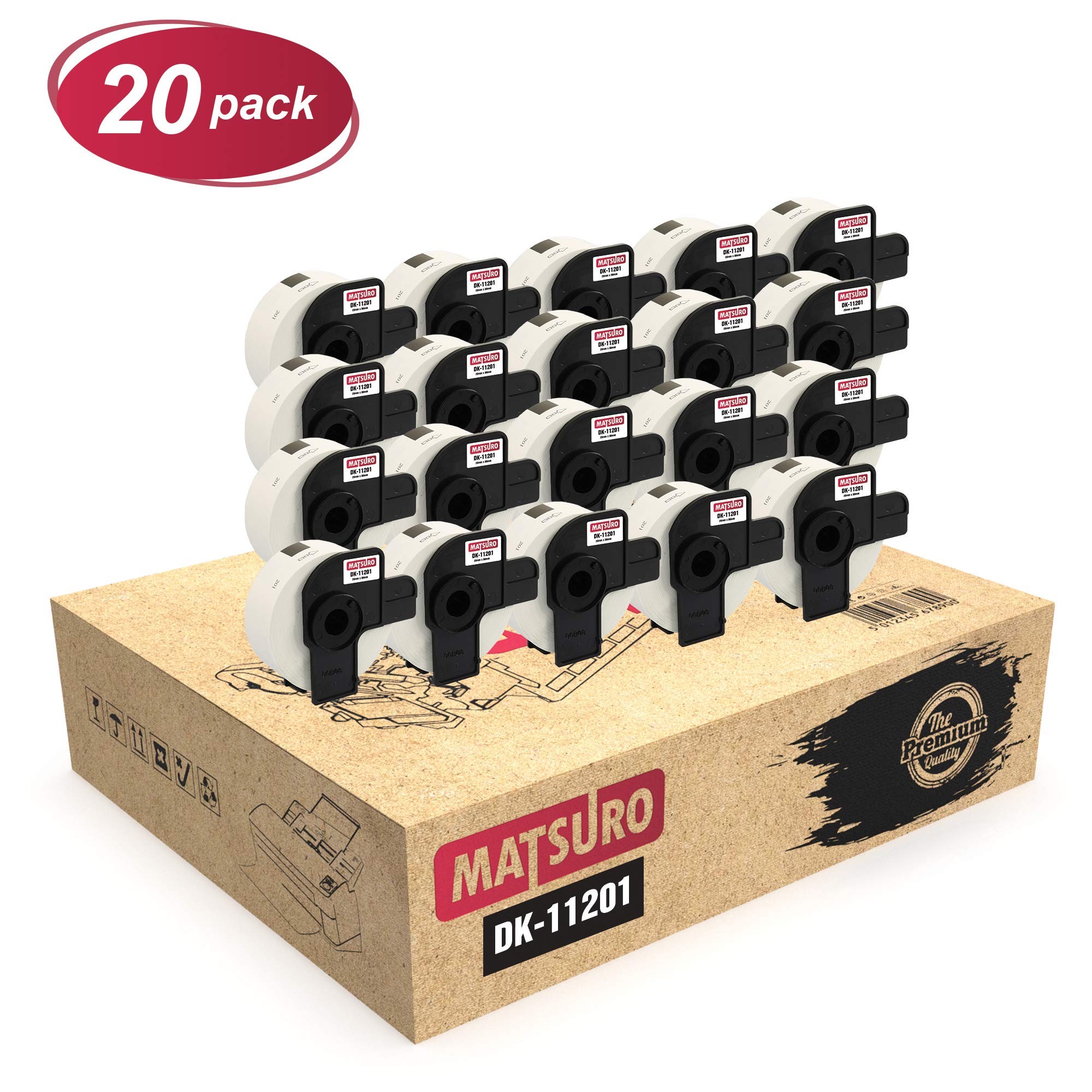 Matsuro Original | Compatible Address Label Rolls Replacement for Brother P-Touch DK-11201 DK11201 (29 mm x 90 mm | 400 Labels per Roll | 20 Pack)
