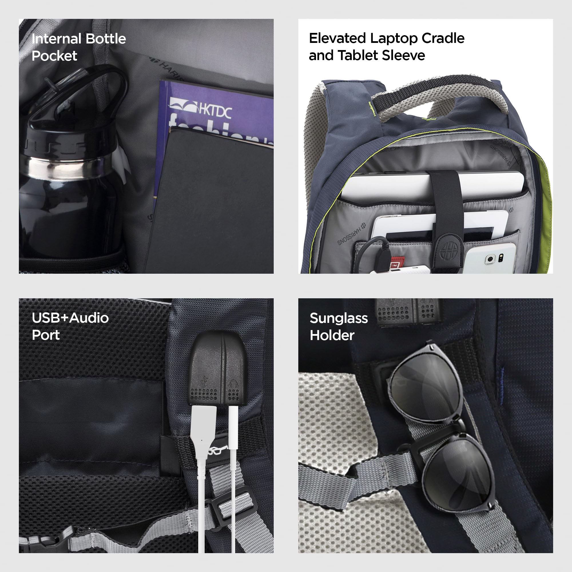 HARISSONS Sirius Travel Laptop Backpack | 45L | Fits 15.6β Laptop | Heavy-Duty Build | USB & Audio Port, Multi-Level Organizer, Trolley Sleeve | Work, Travel & College (Navy Blue) 2