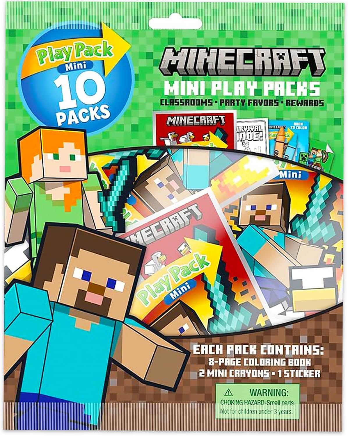 Minecraft Classroom Valentine Exchange Bundle - 10 Minecraft Mini Coloring Activity Books for School Party Supplies, Stickers | Kids Party Favors