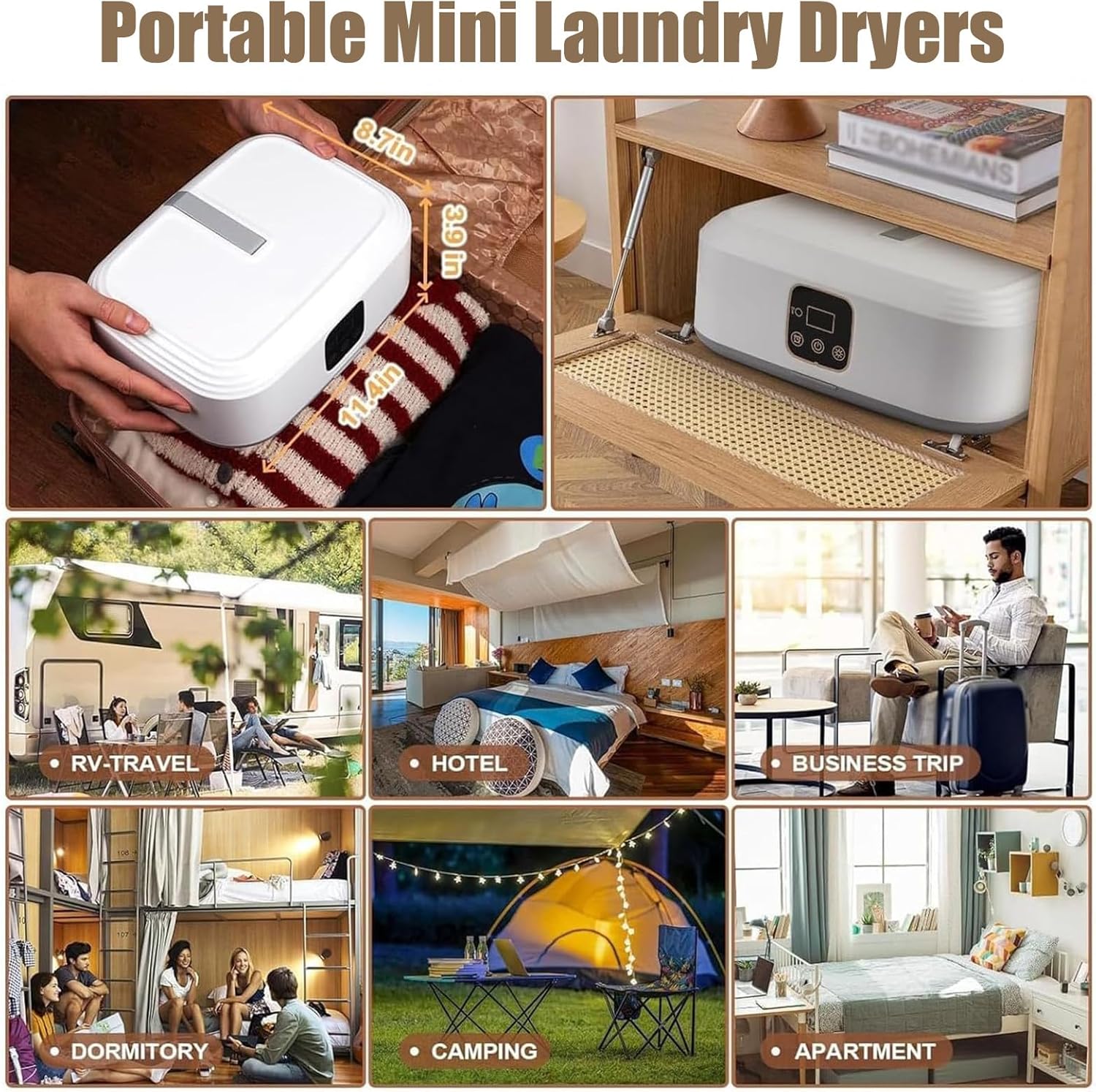 Sèche-linge électrique Portable Pliable 26,5x11 Cm - 600W, Minuterie 1-8h - Pour Maison Et Voyage