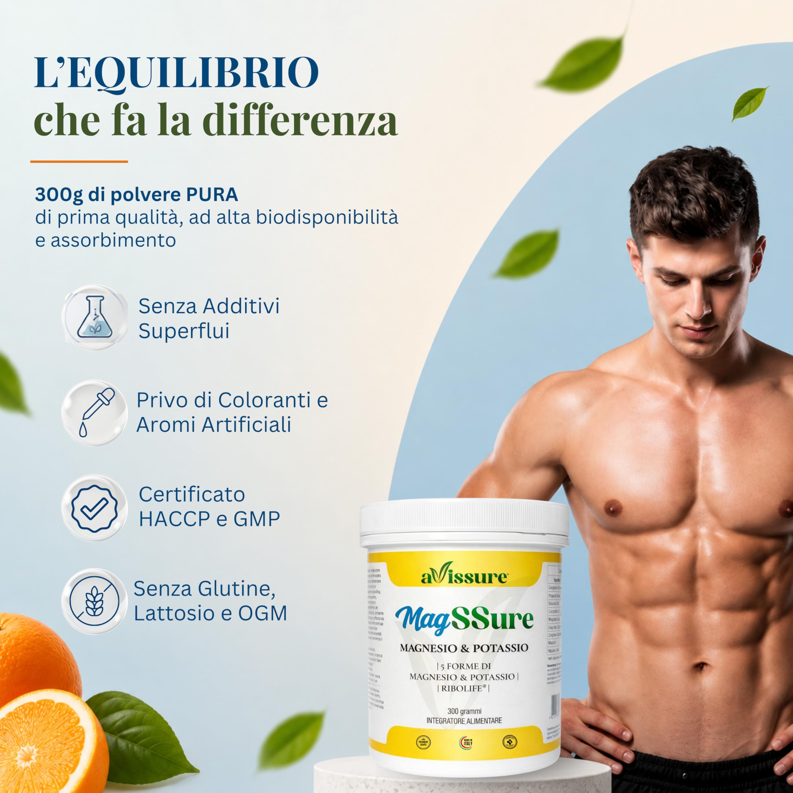 Magnesio e Potassio avissure MagSSure, Integratore Magnesio Complesso con 3 Sali Magnesio, Potassio Citrato e Carbonato 3:2, con Ribolife, Funzione Muscolare e Nervosa, Senza Lattosio, Glutine e OGM