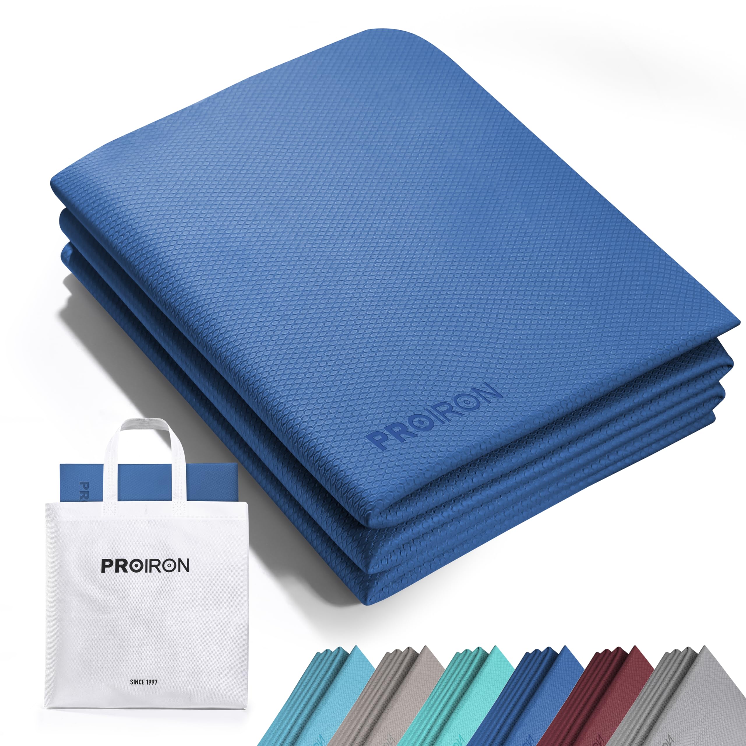PROIRON Yoga Mat Folding Travel Yoga Mat TPE Eco-friendly Non Slip Double-Sided Exercise Mat Foldable Easy to Carry to Class Beach Park Travel Picnics 6 mm Thick A# Blue-1830*610*6mm