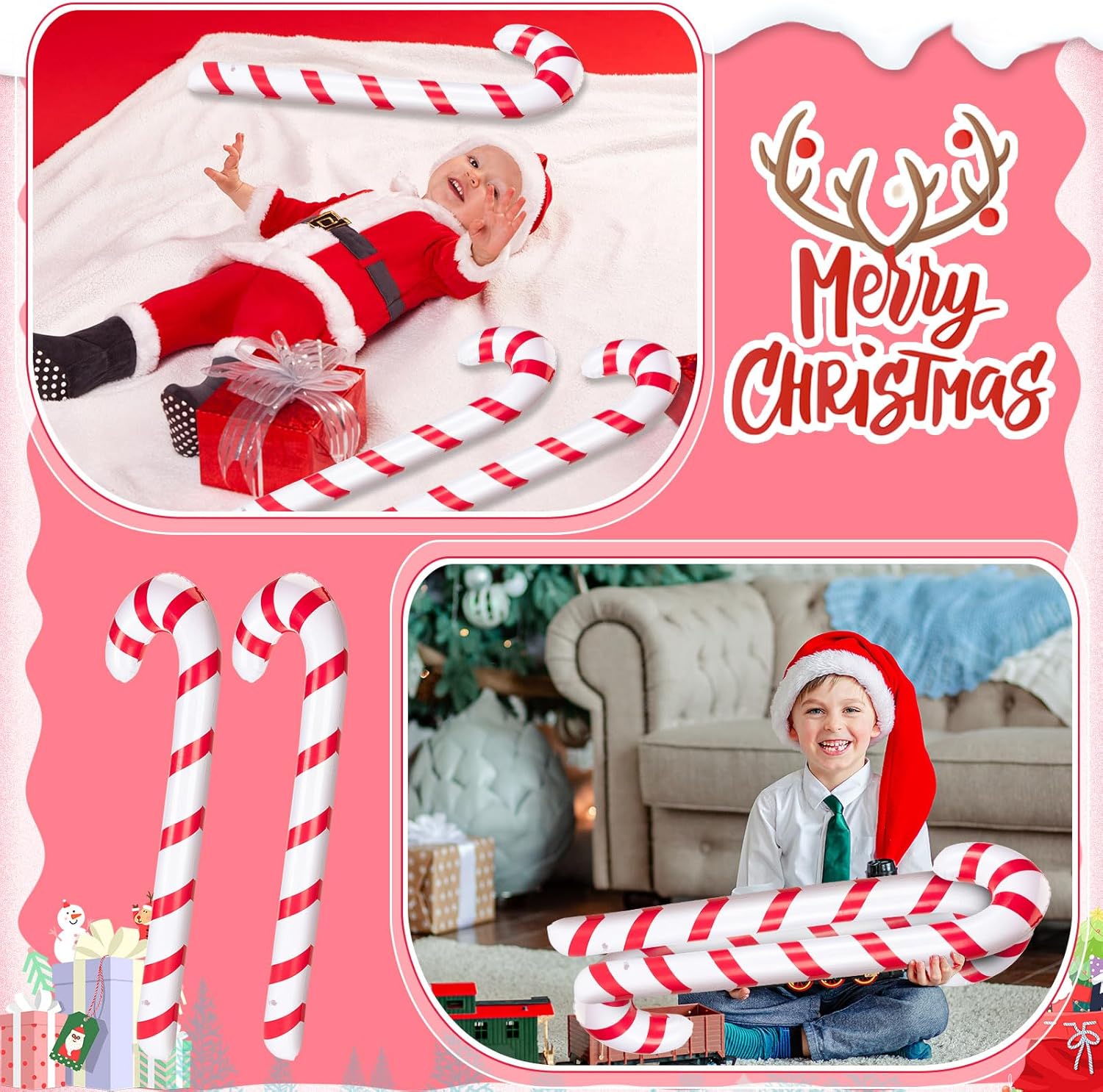 eBoot 30 Pcs Inflatable Candy Canes for Christmas 35.4" Jumbo Candy Canes Balloons Xmas Tree Hanging Decor for Christmas Indoor and Outdoor Yard Decorations Holiday Party Supplies - Image 3