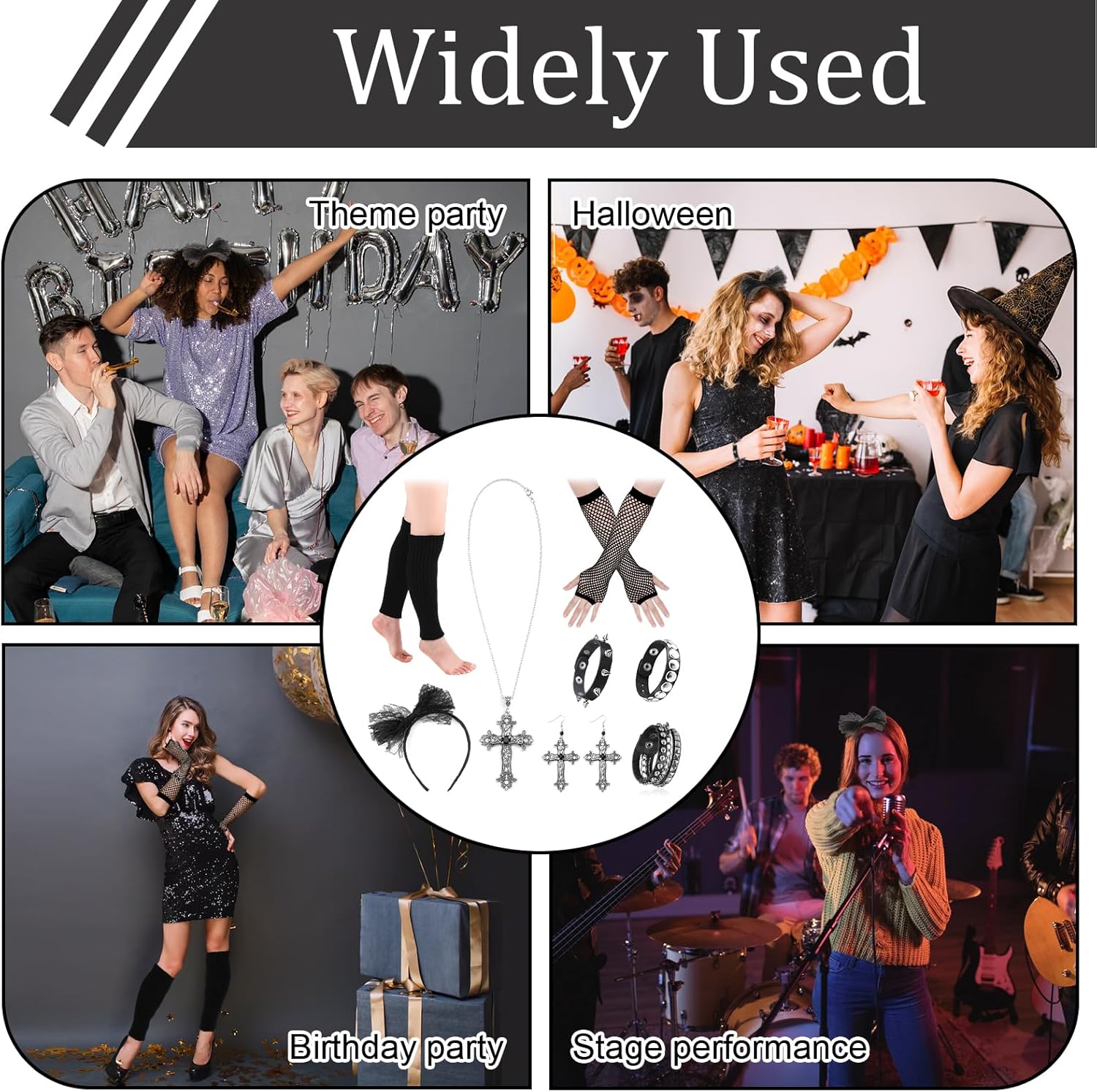 80s Costume Accessories for Women, Punk Rock Jewelry Set with Cross Necklace, Vintage Outfits for Women Retro Party - Image 4