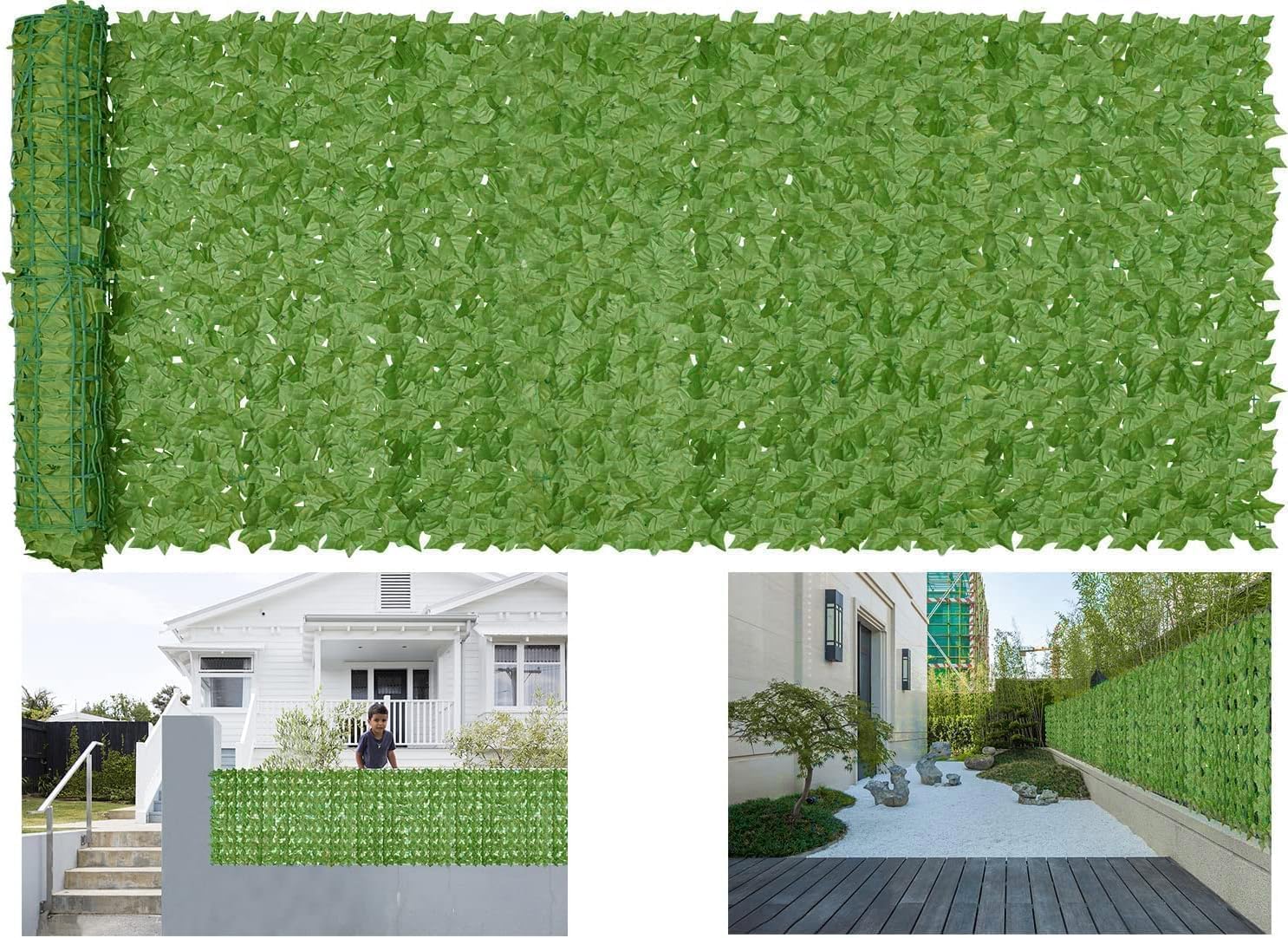 Faux Ivy Fence Privacy Screen Outdoor Expandable Artificial Greenery Roll Fake Hedge Wall Patio Green Plastic Leaf Plant Vine Grass Panels Gate Covering for Garden Yard Balcony (118 X 39.4 in)