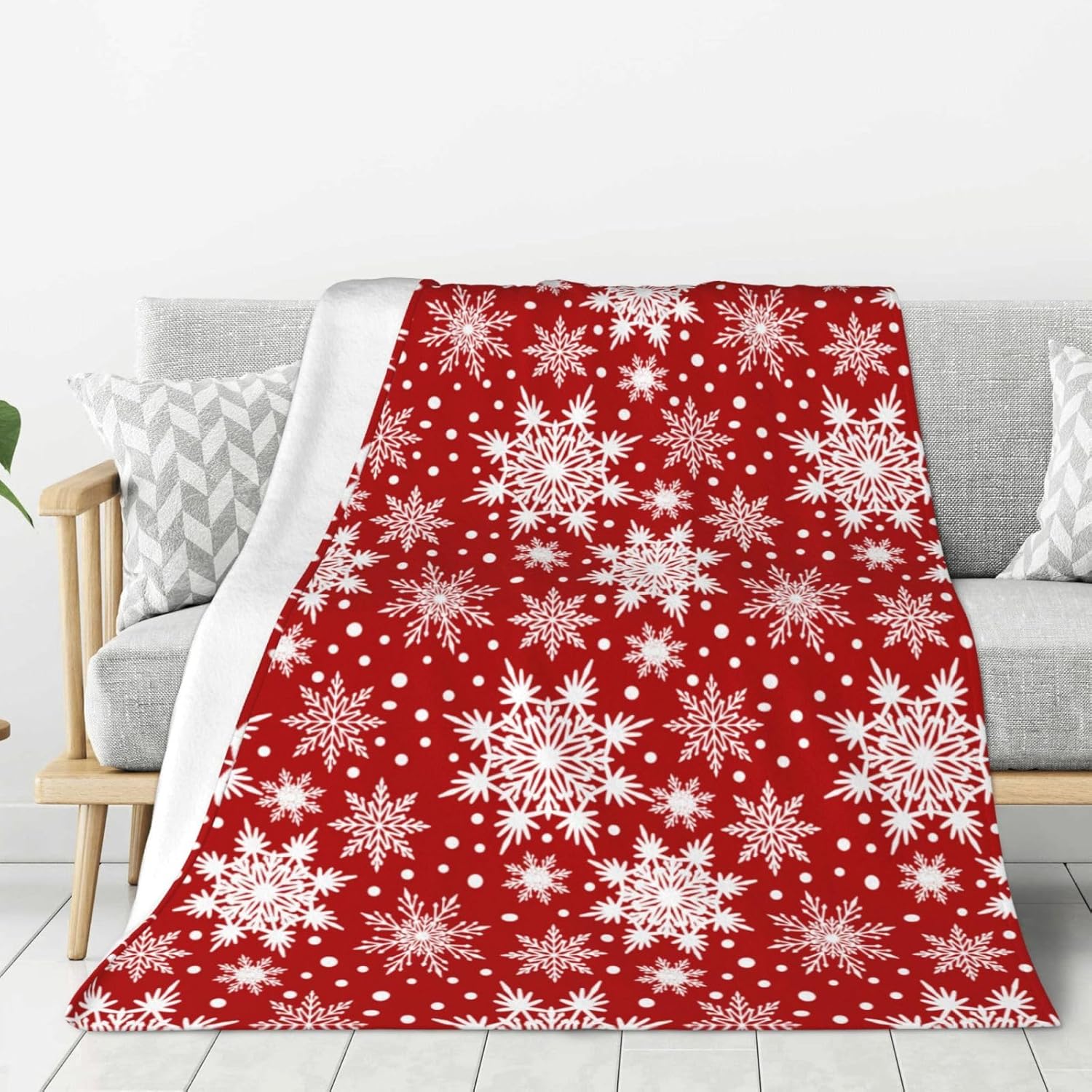 Jbofyee Christmas Snowflakes Red Throw Blankets All Season
