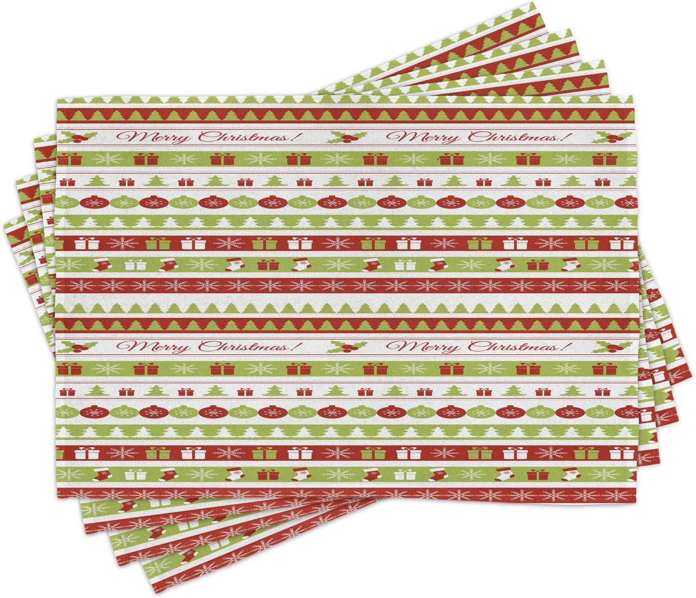 Ambesonne Christmas Place Mats Set of 4, Merry Christmas Words Xmas Ceremony Theme Design Borders, Washable Fabric Placemats for Dining Table, Standard Size, Apple Green