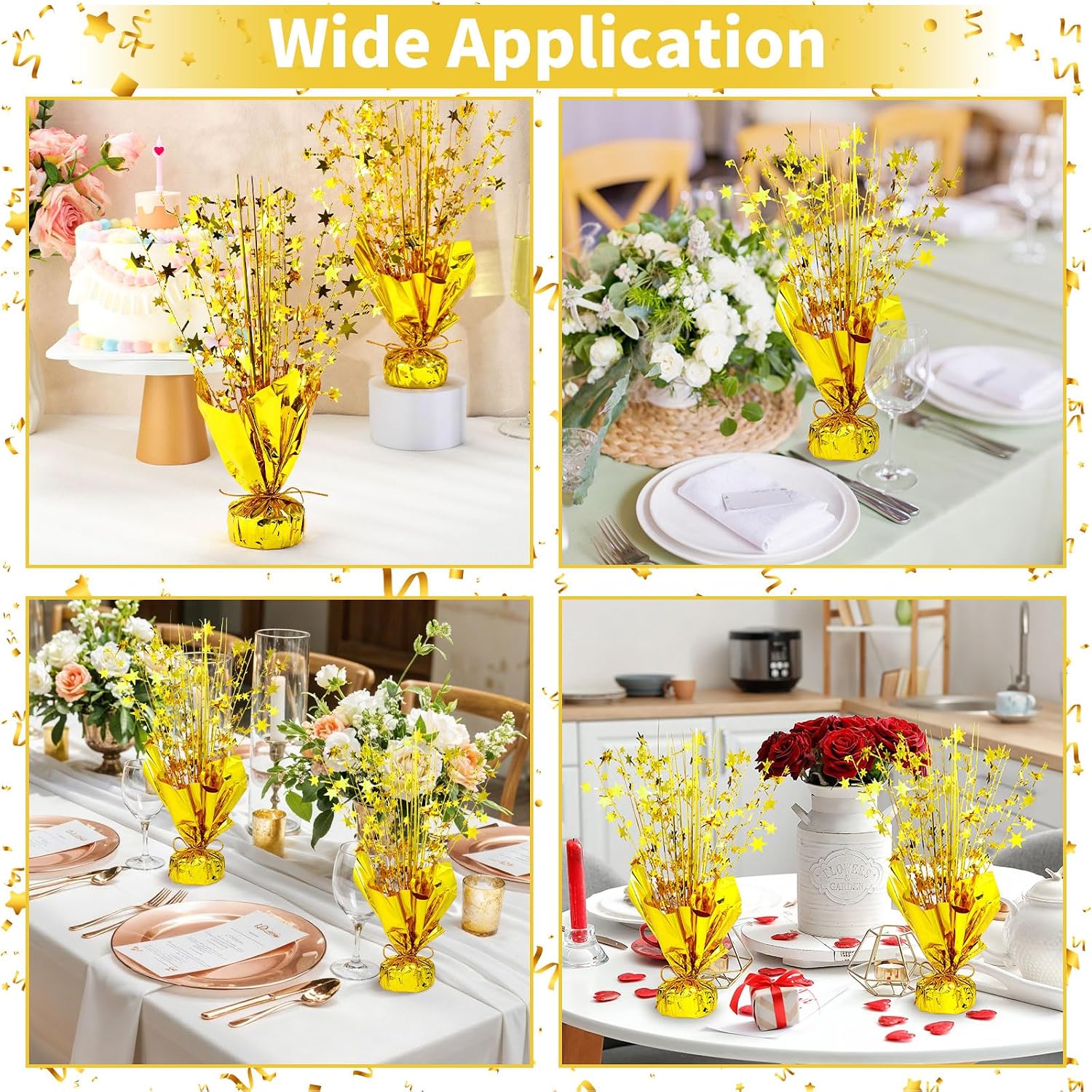 6 Pack Metallic Foil Spray Centerpiece Table Decoration | Gold Party Centerpieces Table Decorations for Birthday Wedding Anniversary 2026 Graduation Party Decor