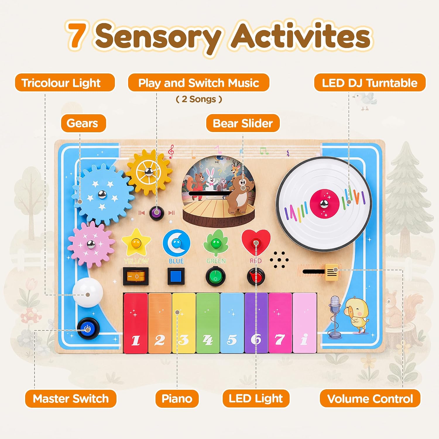 Montessori Busy Board for Toddler, Wooden Baby DJ Table with Piano Keyboard thumbnail