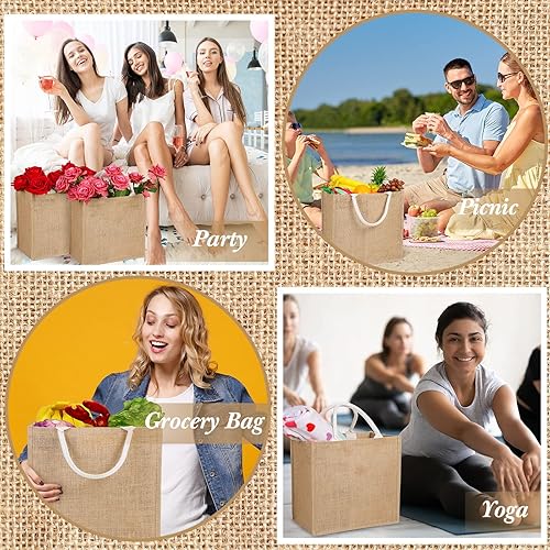 Miniatura 3 de Silkfly 30 bolsas de arpillera laminadas a granel, bolsa de yute interior con asa, bolsas grandes reutilizables para comestibles, bolsa de playa en