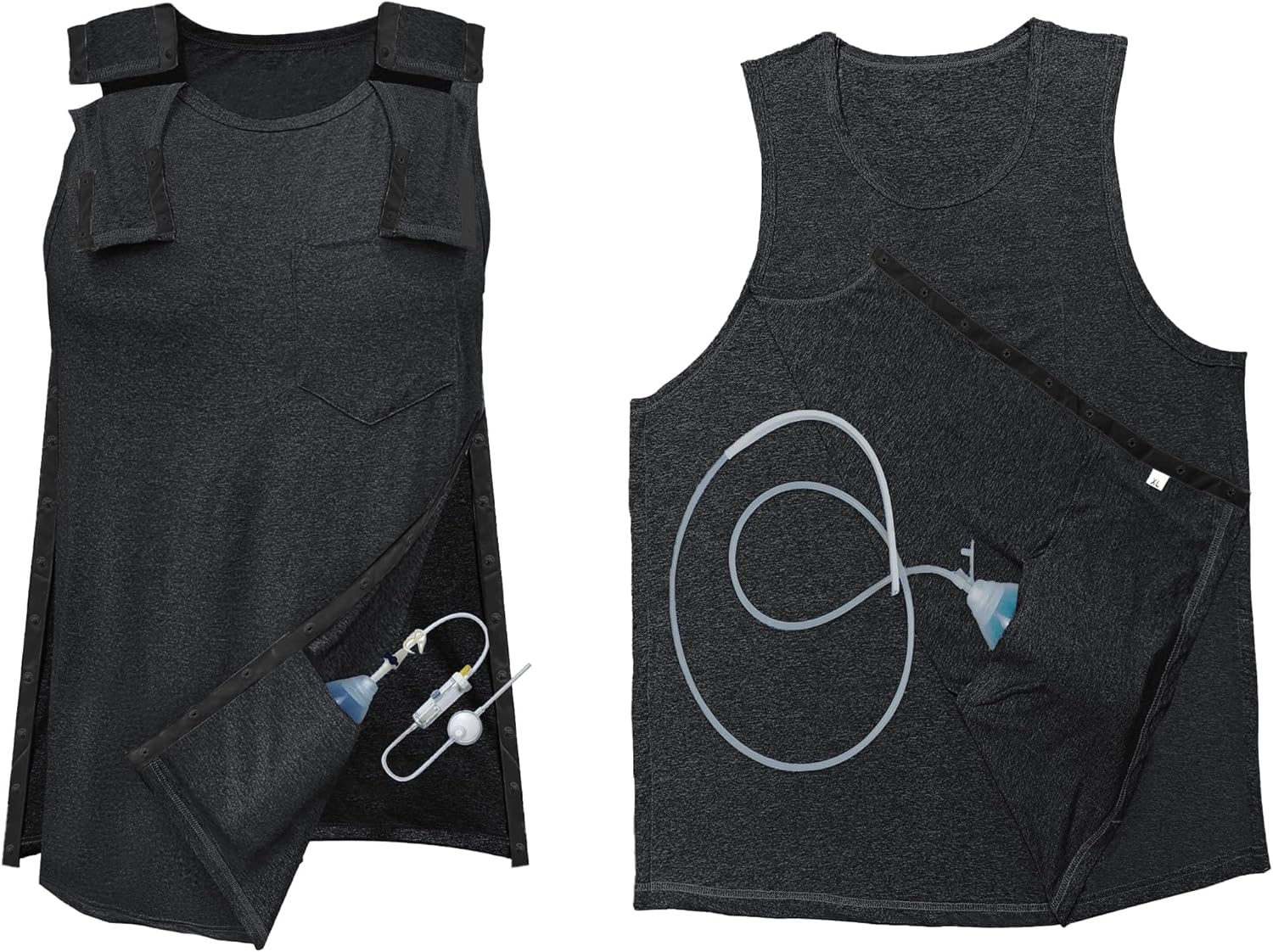 Mastectomy Recovery Tank Top with Drain Pockets Unisex Post Shoulder Surgery Shirts Full Snap Rotator Cuff Recovery Clothing - Image 3