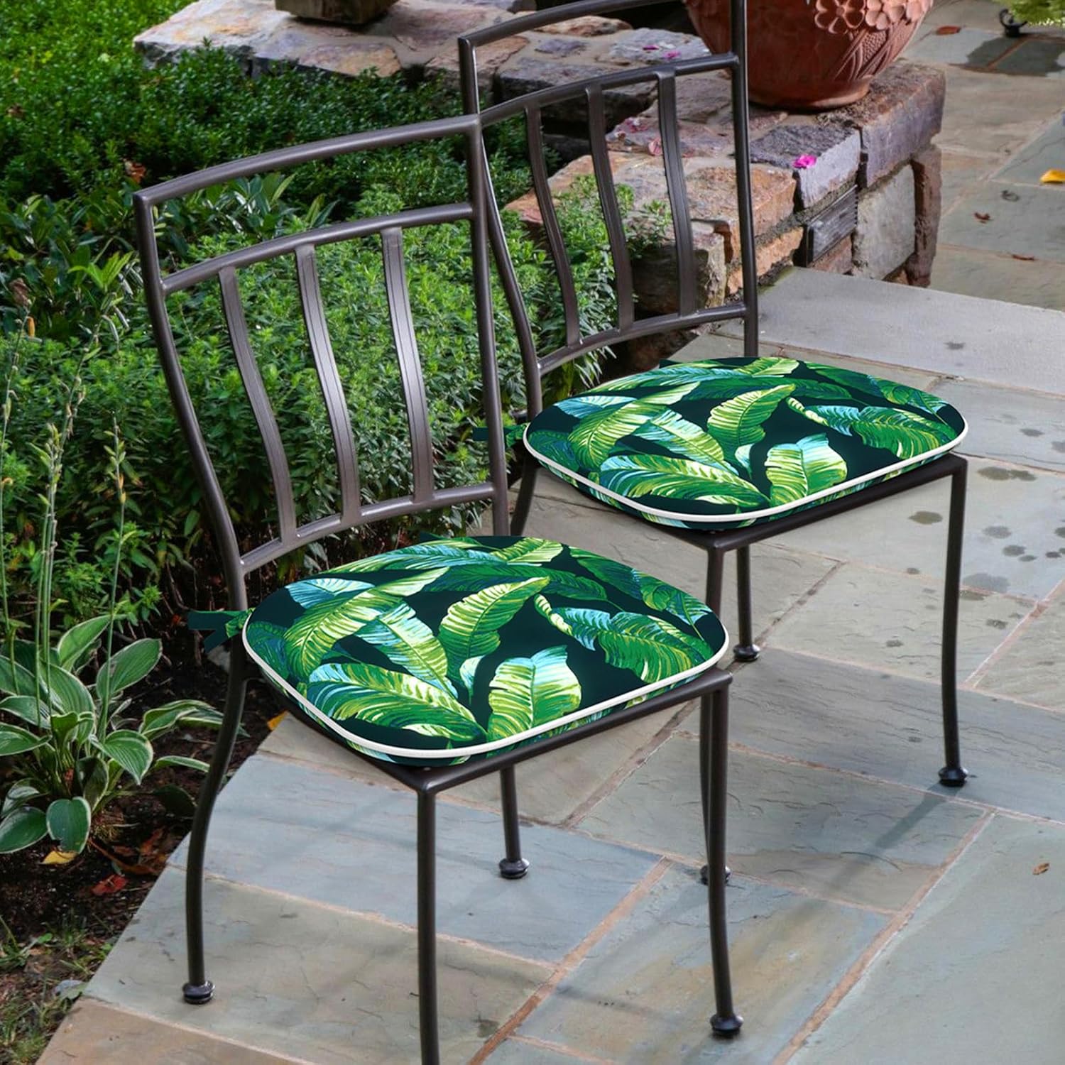 Outdoor Chair Cushions Set of 4, Water Resistant Patio Chair Pads with Ties, Seat Cushions for Home Garden Furniture Decoration, 16"x17", Hanalei Lagoon