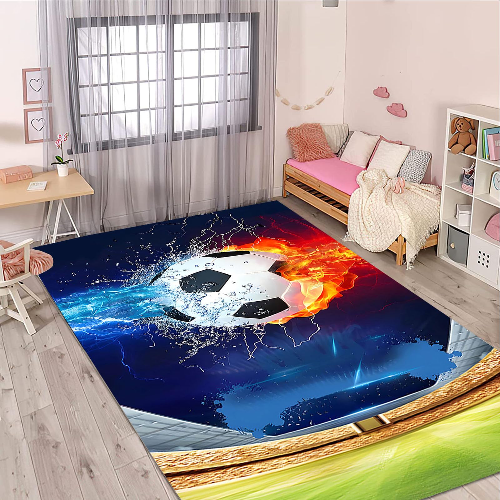 Fußball Teppich Wohnzimmer 160x230cm Schlafzimmer Sportthema Kinderteppich Kinderzimmer, Fußball Teppich Kinder Spielteppich Wohnzimmerteppich (7,80x120cm)