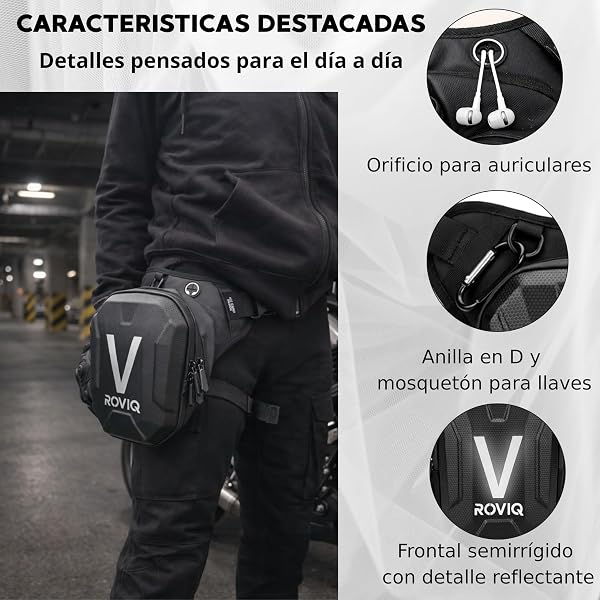 ROVIQ Pernera Moto Unisex, Bolsa Pierna Moto expandible 10-16 cm con 2 Compartimentos, Frontal EVA/PU semirrígido, Bolsillo Ice Card, 2 Ice Cards y mosquetón - Accesorios Moto - 2