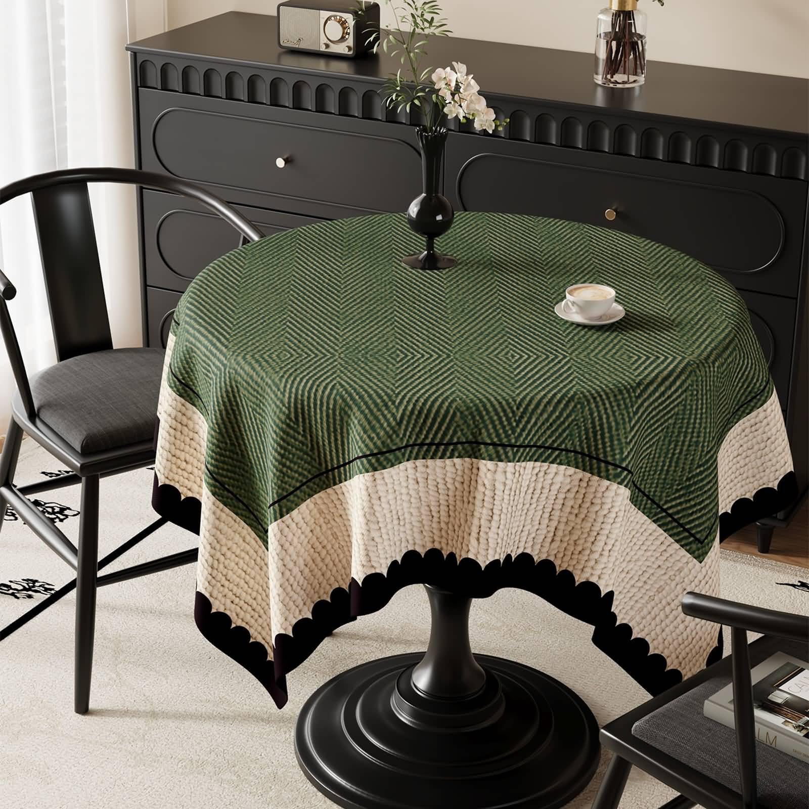 Mantel rectangular de PVC para cocina, color verde y negro