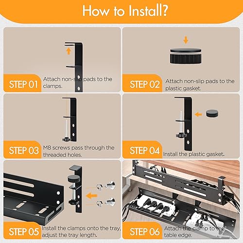 Miniatura 5 de Bandeja de organización de cables para debajo del escritorio, organizador de cables retráctil de 17 a 30 pulgadas para mesa, cesta de alambre de