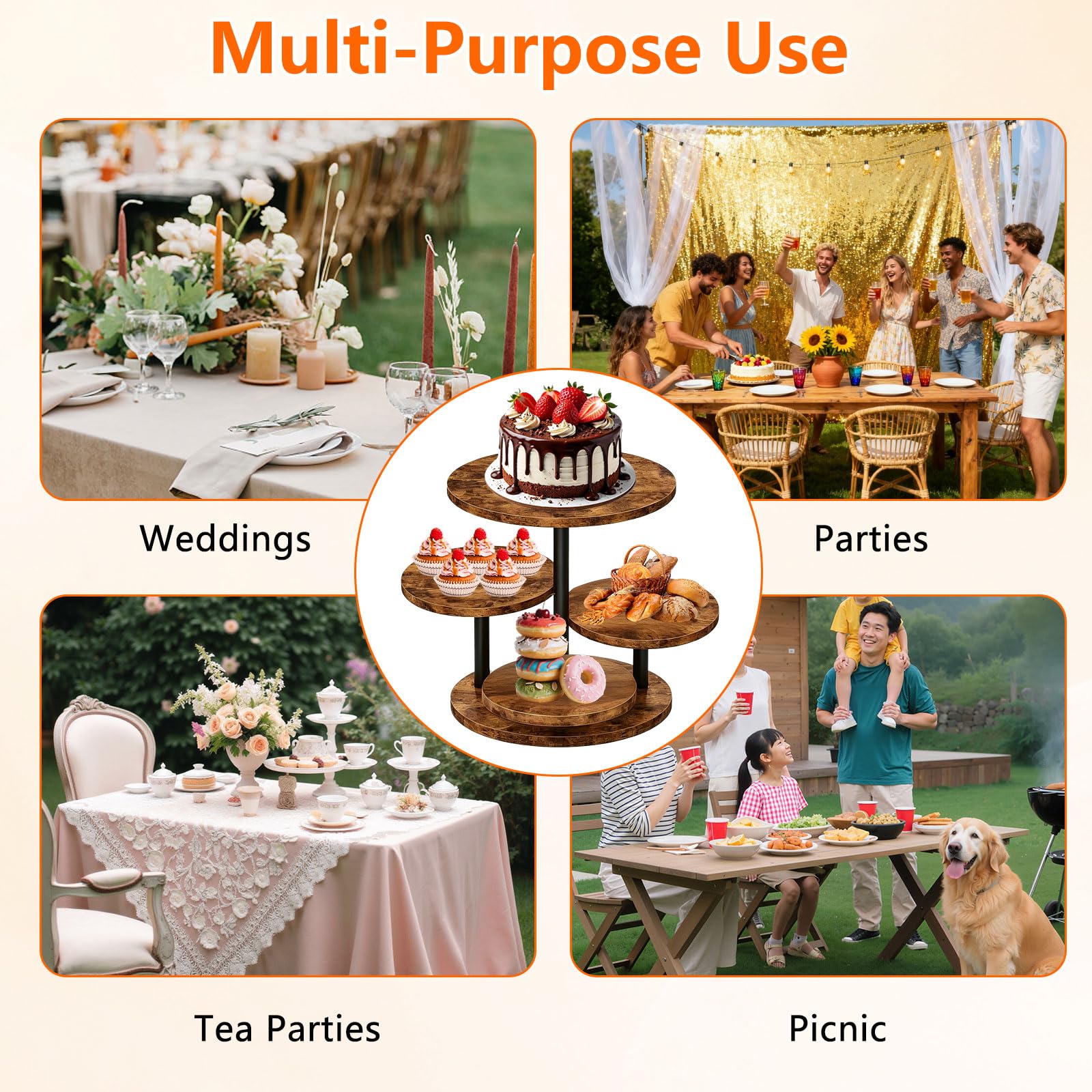 Cupcake-Ständer Aus Holz, Tortenständer 4 Etagen, Um 360° Drehbar, Formschön, Durchmesser 20/30 Cm, Ideal Für Partys, Hochzeiten Und Teepartys