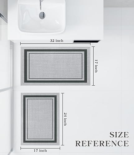 Miniatura 2 de chakme Juego de 2 tapetes de baño ultrafinos de secado rápido, tapetes de baño absorbentes para baño, antideslizantes, lavables a máquina (gris