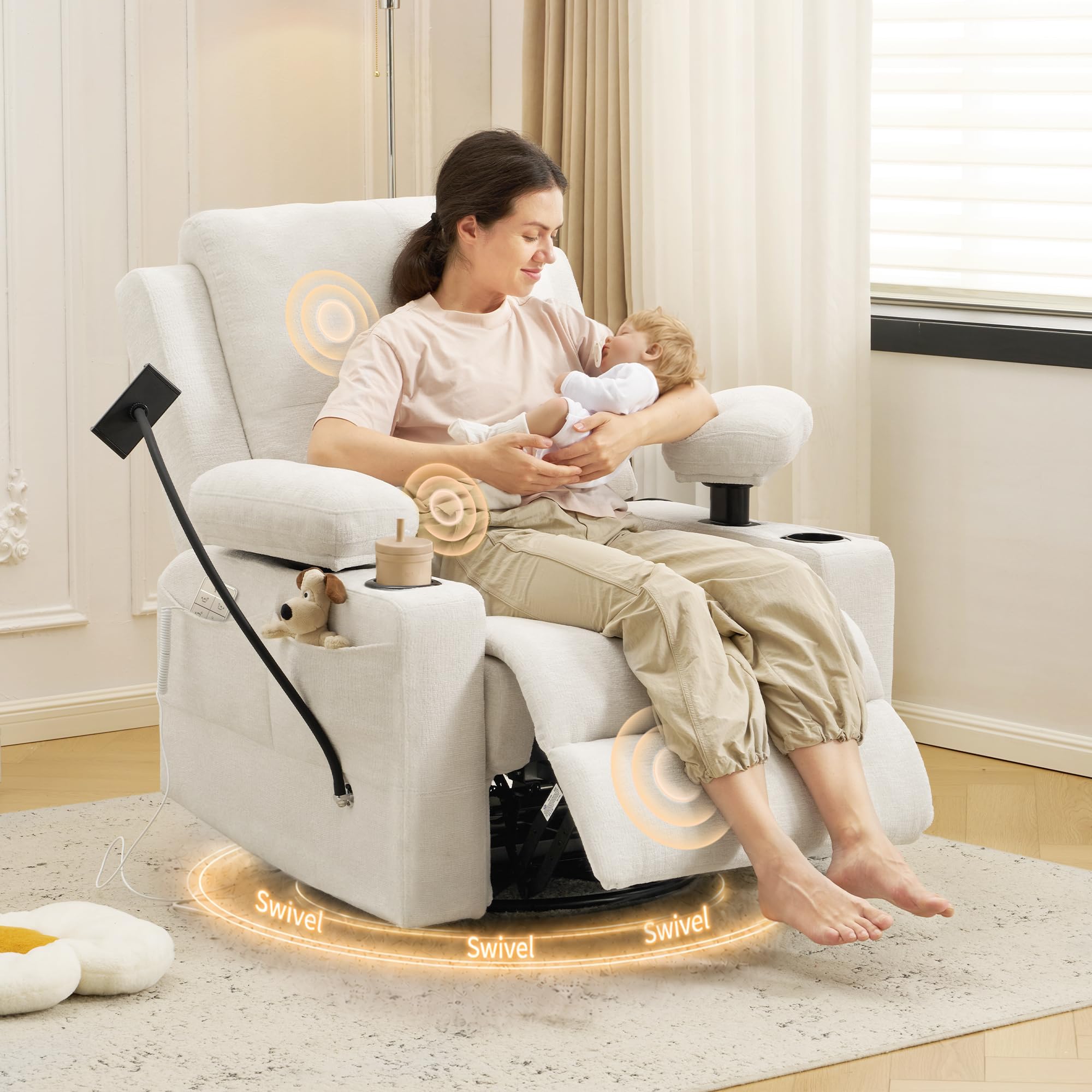 4-Motor Power Nursery Rocking Chair with Dual Power-Lift Armrests