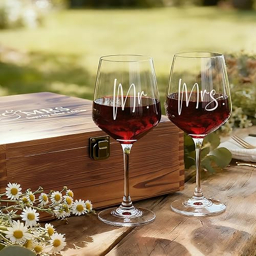 Miniatura 8 de AW BRIDAL Mr and Mrs - Copas de vino, regalos de boda para parejas 2025, regalo de compromiso para recién casados, despedida de soltera y regalos de