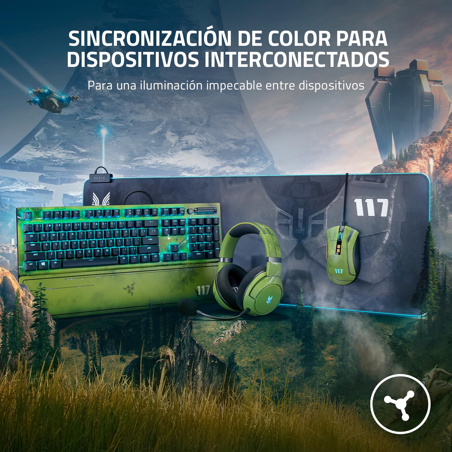 Razer Goliathus Extended Chroma (Hala Infinite Ed.) - Alfombrilla suave para juegos con iluminación RGB (soporte para cables, superficie de tela, borde cosido, optimizado para todos los ratones) Negro