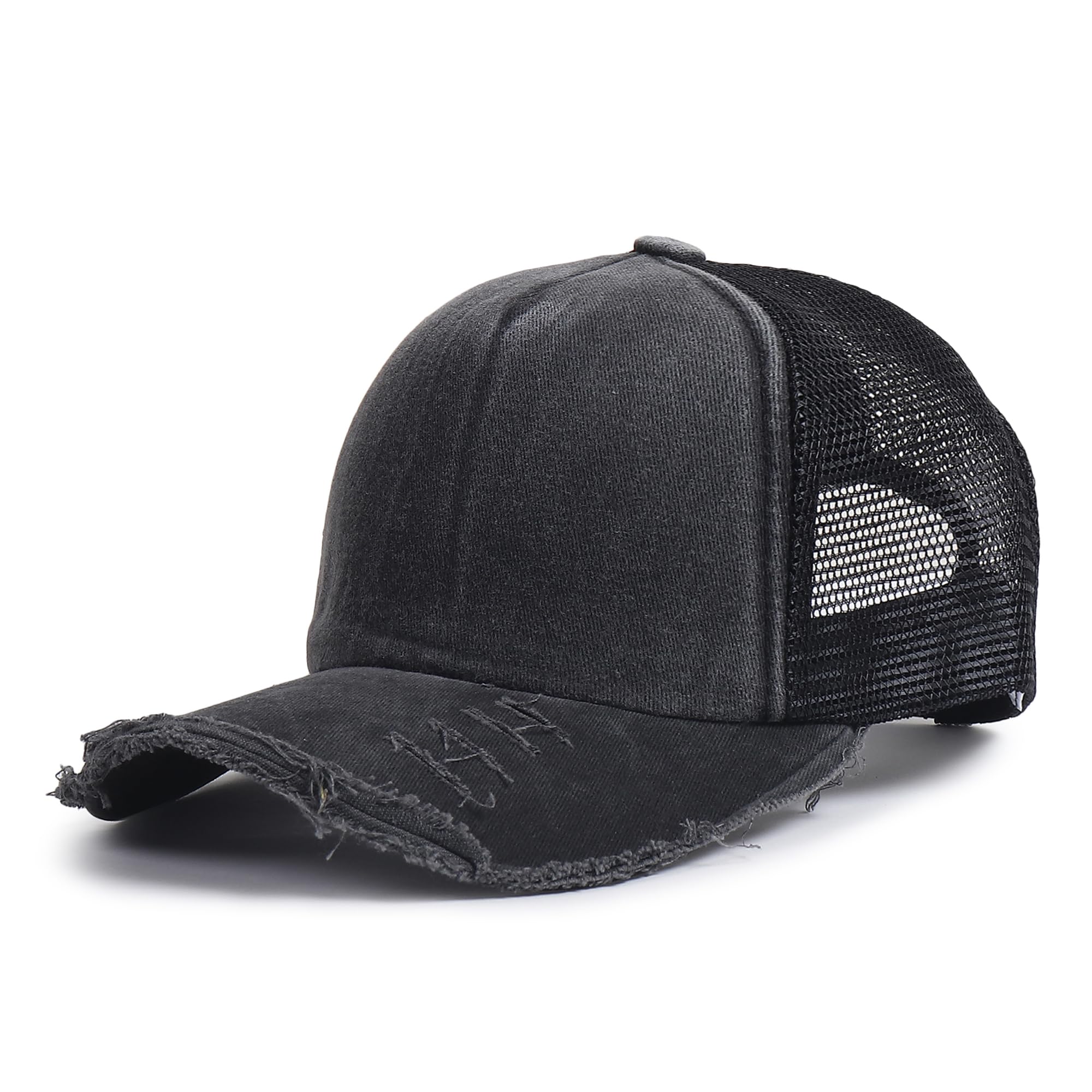 Unisex Distressed Trucker Cap with Frayed Brim | Adjustable Casual Baseball Hat-picture-18