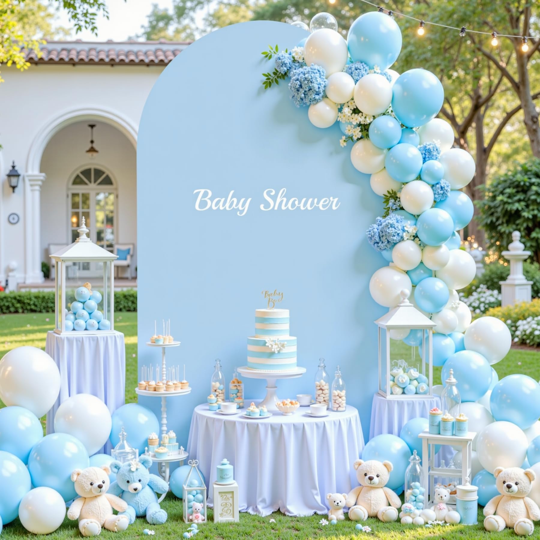 Baby Blue Arch Cover, 6.6FT Spandex Fitted Wedding Arch Stand Covers Round Top Chiara Backdrop Cover for Birthday Party Ceremony Banquet Decoration — image 1