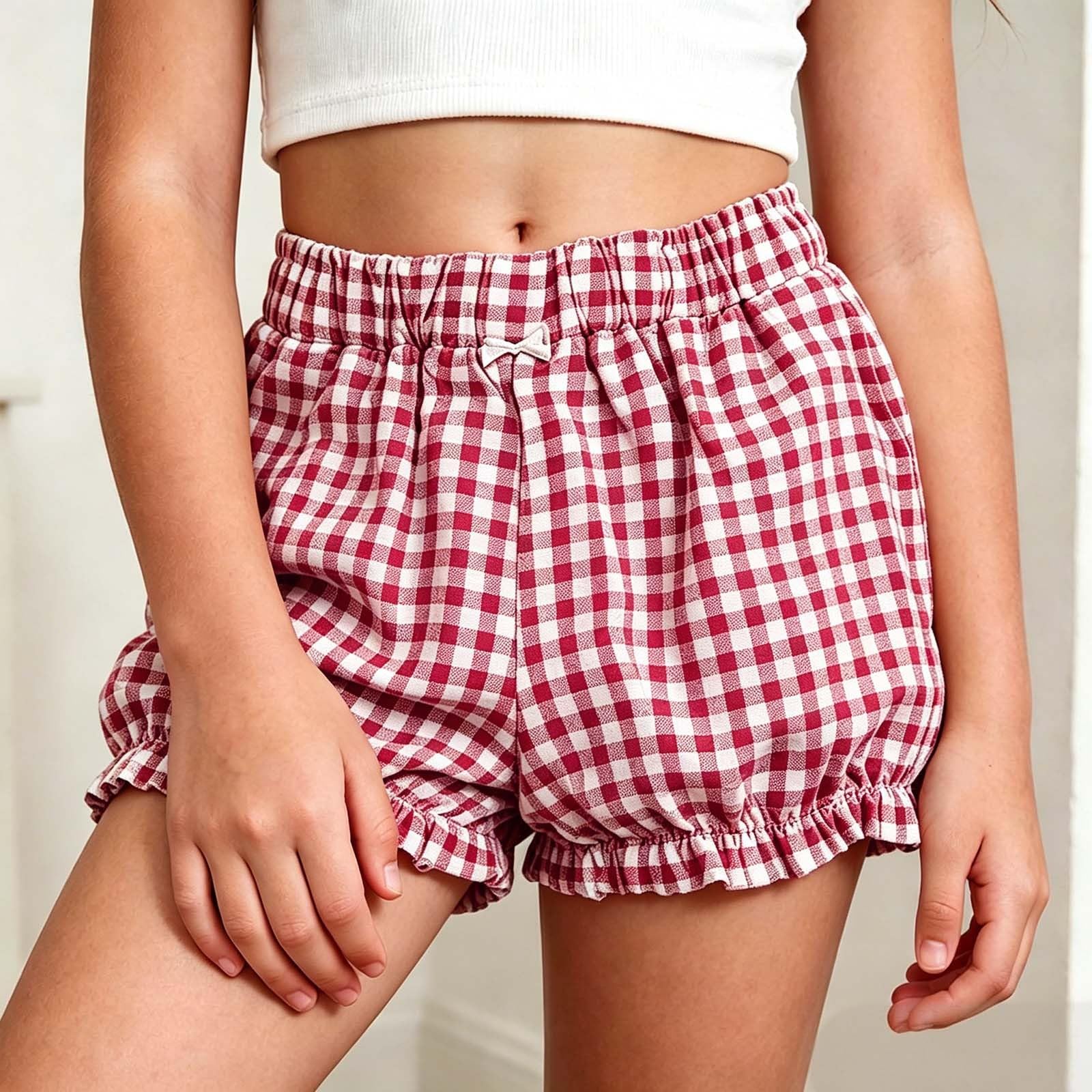 Generisch Mädchen Shorts Kinder Sport Shorts mit Elastische Bund und Hohe Taille Kurze Hosen Damen Leichte Atmungsaktive Baggy Sommer Elegante Bermudas Sport Strand Schule