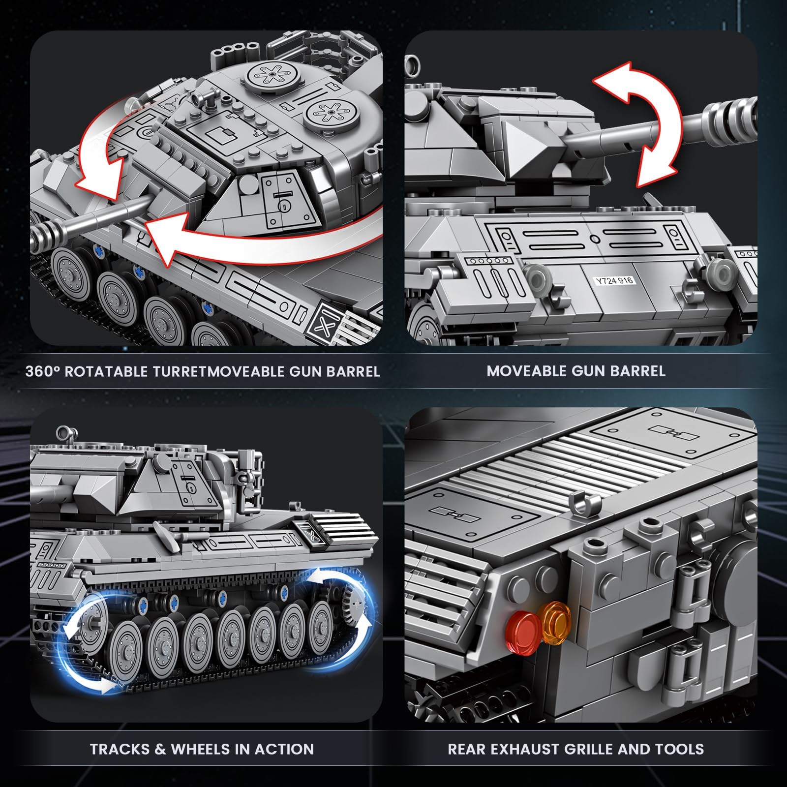 Reobrix Leopard 1 zestaw do budowania czołgów dla dorosłych, licencjonowany model wojskowy 1:26, 1273 szt. wojskowych klocków czołgów z obrotową wieżą, prezent dla dorosłych, chłopców w wieku od 14