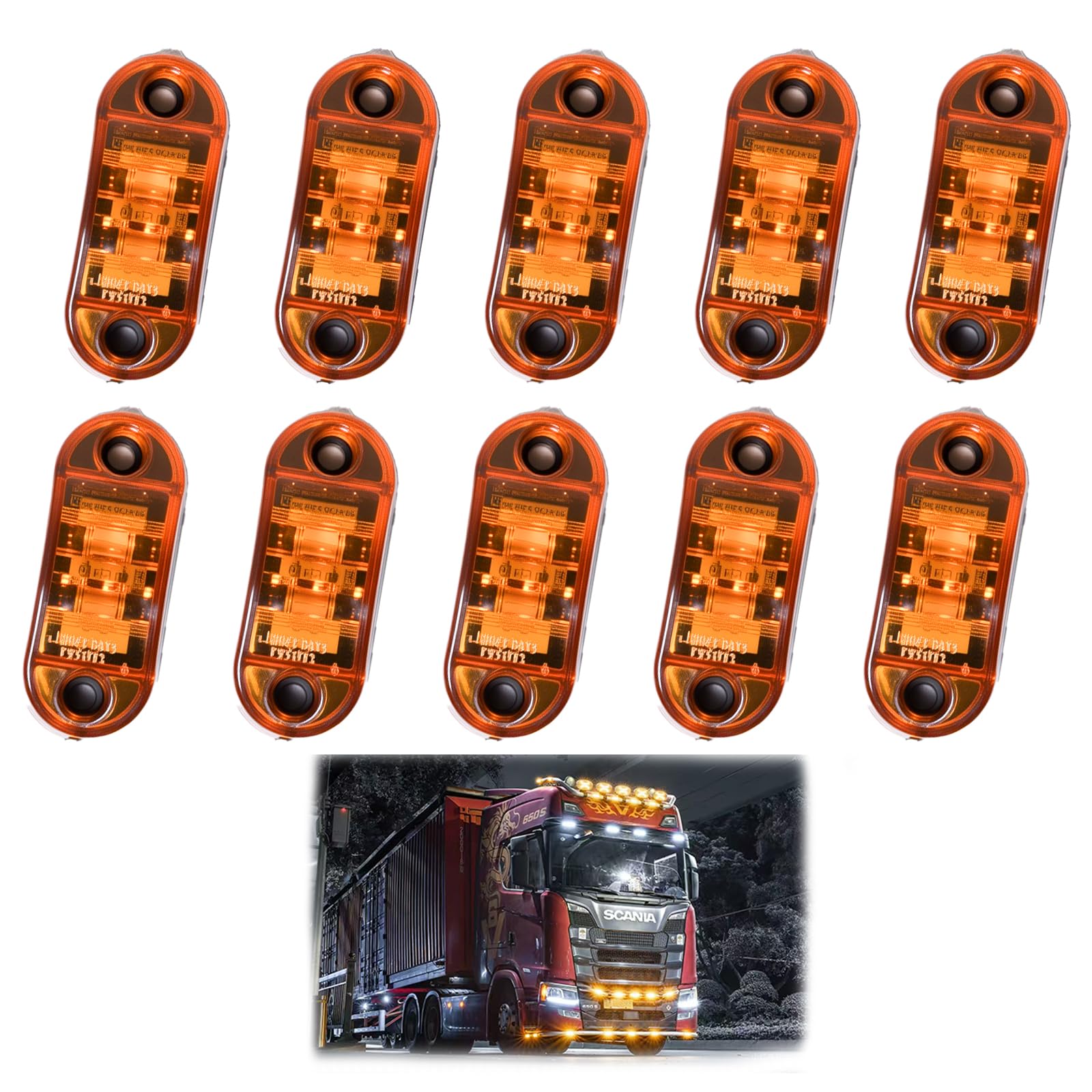 10 luces LED laterales de camión 12/24 V – Luces de posición LED amarillas para Caravan, RV, camiones, laterales de alta luminosidad