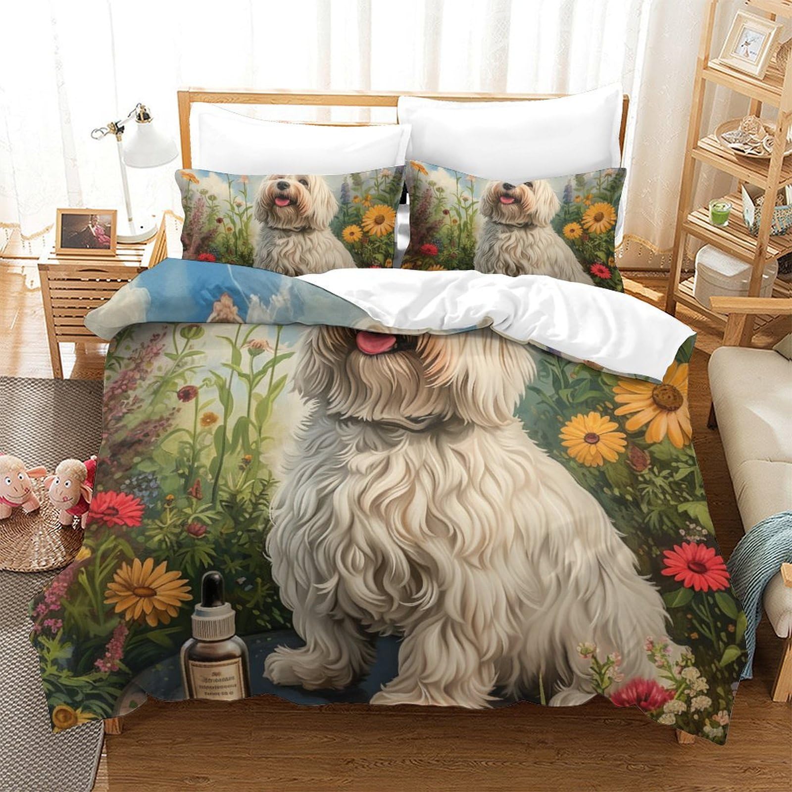 Housse de couette 3D motif chien Havana Super King 260x220 cm avec taie d'oreiller zippée