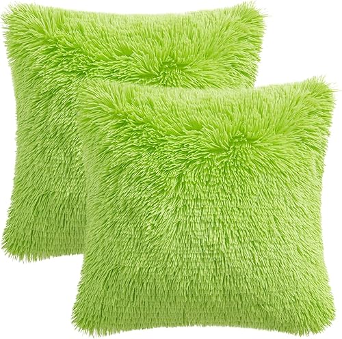 Miniatura 6 de Woaboy Paquete de 2 fundas de almohada de piel sintética de lujo, decorativas, suaves y esponjosas, fundas de cojín cuadradas para sala de estar,