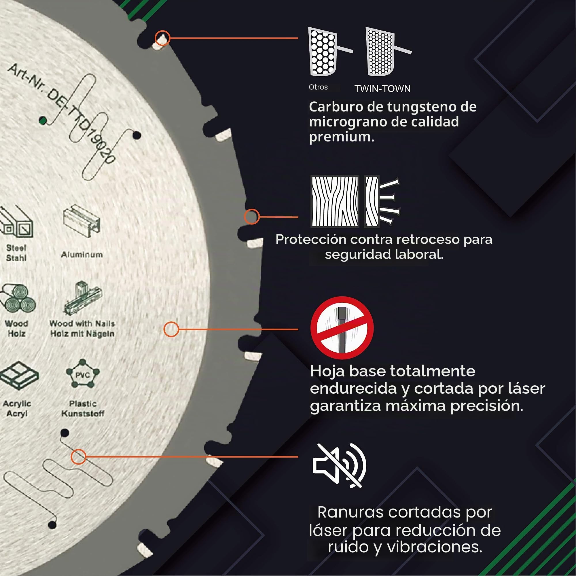 TWIN-TOWN HM - Hoja de sierra circular TCT multifunción (254 x 30 mm, 28 dientes, hoja versátil de carburo de tungsteno, ideal para madera, madera con clavos, acero, aluminio, acrílico